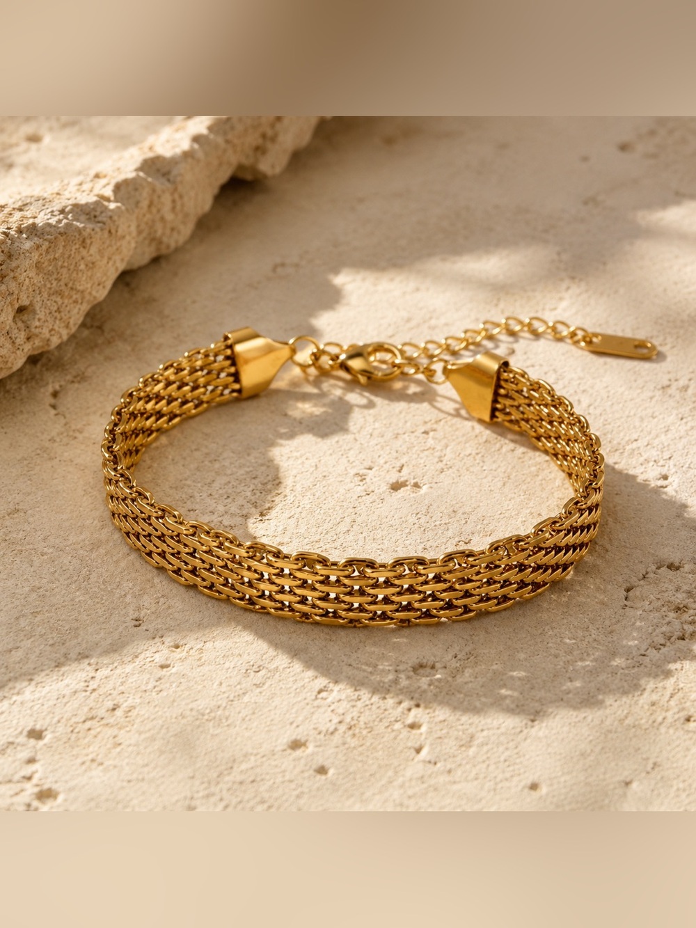 Gold Tone Stainless Steel Woven Mesh Chain Bracelet